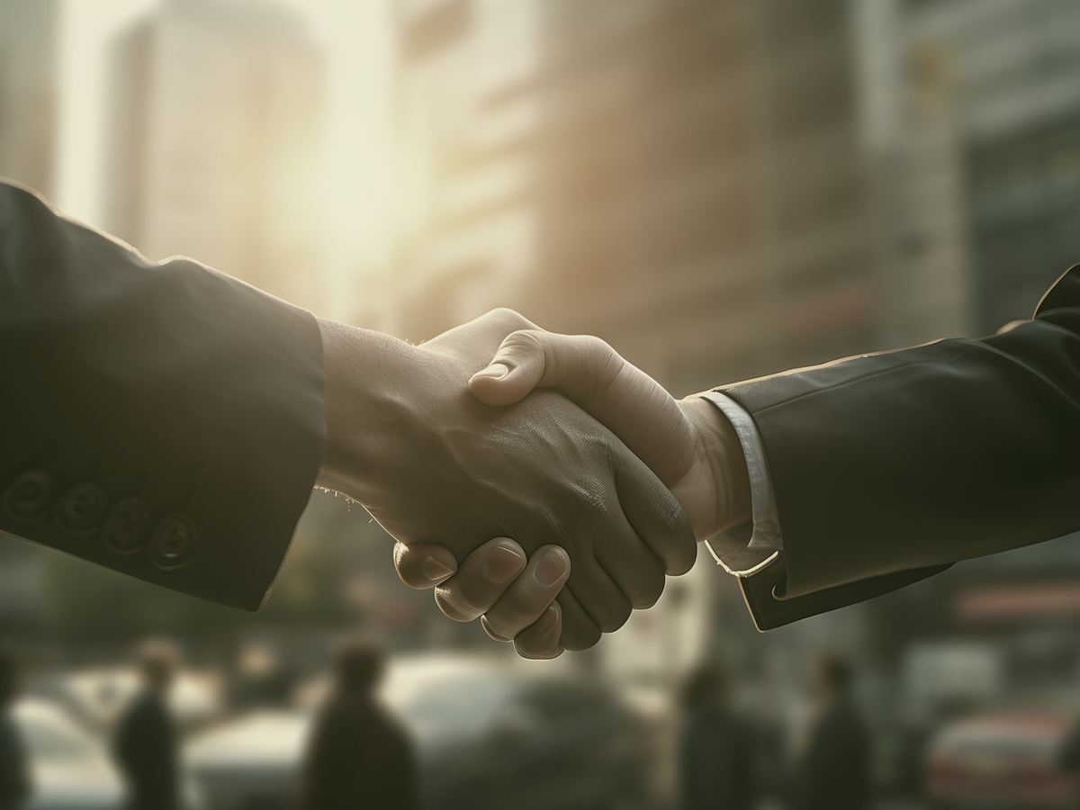 Attorney and client shaking hands